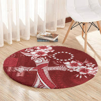 Kia Orana Cook Islands Tapa Floral With Cross Round Carpet Crimson Red LT7 - Polynesian Pride