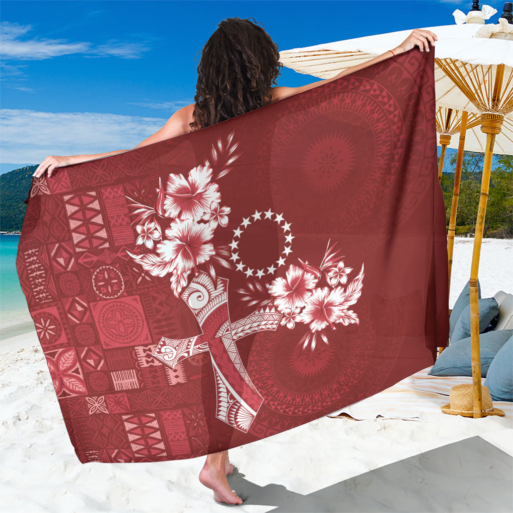 Kia Orana Cook Islands Tapa Floral With Cross Sarong Crimson Red LT7 One Size 44 x 66 inches Crimson Red - Polynesian Pride
