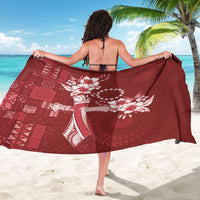 Kia Orana Cook Islands Tapa Floral With Cross Sarong Crimson Red LT7 - Polynesian Pride