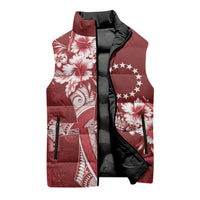 Kia Orana Cook Islands Tapa Floral With Cross Sleeveless Puffer Jacket Crimson Red LT7 - Polynesian Pride