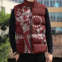 Kia Orana Cook Islands Tapa Floral With Cross Sleeveless Puffer Jacket Crimson Red LT7 - Polynesian Pride