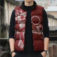 Kia Orana Cook Islands Tapa Floral With Cross Sleeveless Puffer Jacket Crimson Red LT7 - Polynesian Pride