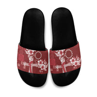Kia Orana Cook Islands Tapa Floral With Cross Slide Sandals Crimson Red LT7 Crimson Red - Polynesian Pride