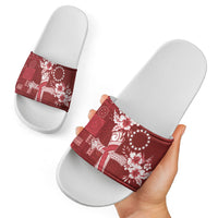 Kia Orana Cook Islands Tapa Floral With Cross Slide Sandals Crimson Red LT7 - Polynesian Pride