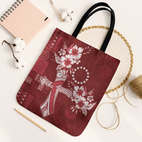 Kia Orana Cook Islands Tapa Floral With Cross Tote Bag Crimson Red LT7 Black Strap One Size Crimson Red - Polynesian Pride