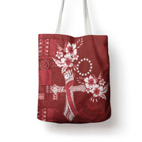 Kia Orana Cook Islands Tapa Floral With Cross Tote Bag Crimson Red LT7 - Polynesian Pride