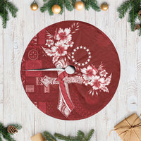 Kia Orana Cook Islands Tapa Floral With Cross Tree Skirt Crimson Red LT7 Casual Crimson Red - Polynesian Pride