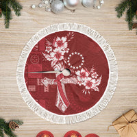 Kia Orana Cook Islands Tapa Floral With Cross Tree Skirt Crimson Red LT7 Fringed Crimson Red - Polynesian Pride