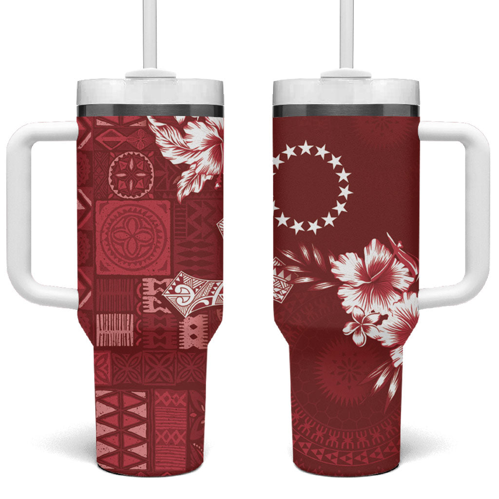 Kia Orana Cook Islands Tapa Floral With Cross Tumbler With Handle Crimson Red