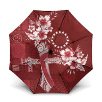 Kia Orana Cook Islands Tapa Floral With Cross Umbrella Crimson Red LT7 One Size Folded 11.42 inch Opened Diameter 37.4 inch Crimson Red - Polynesian Pride