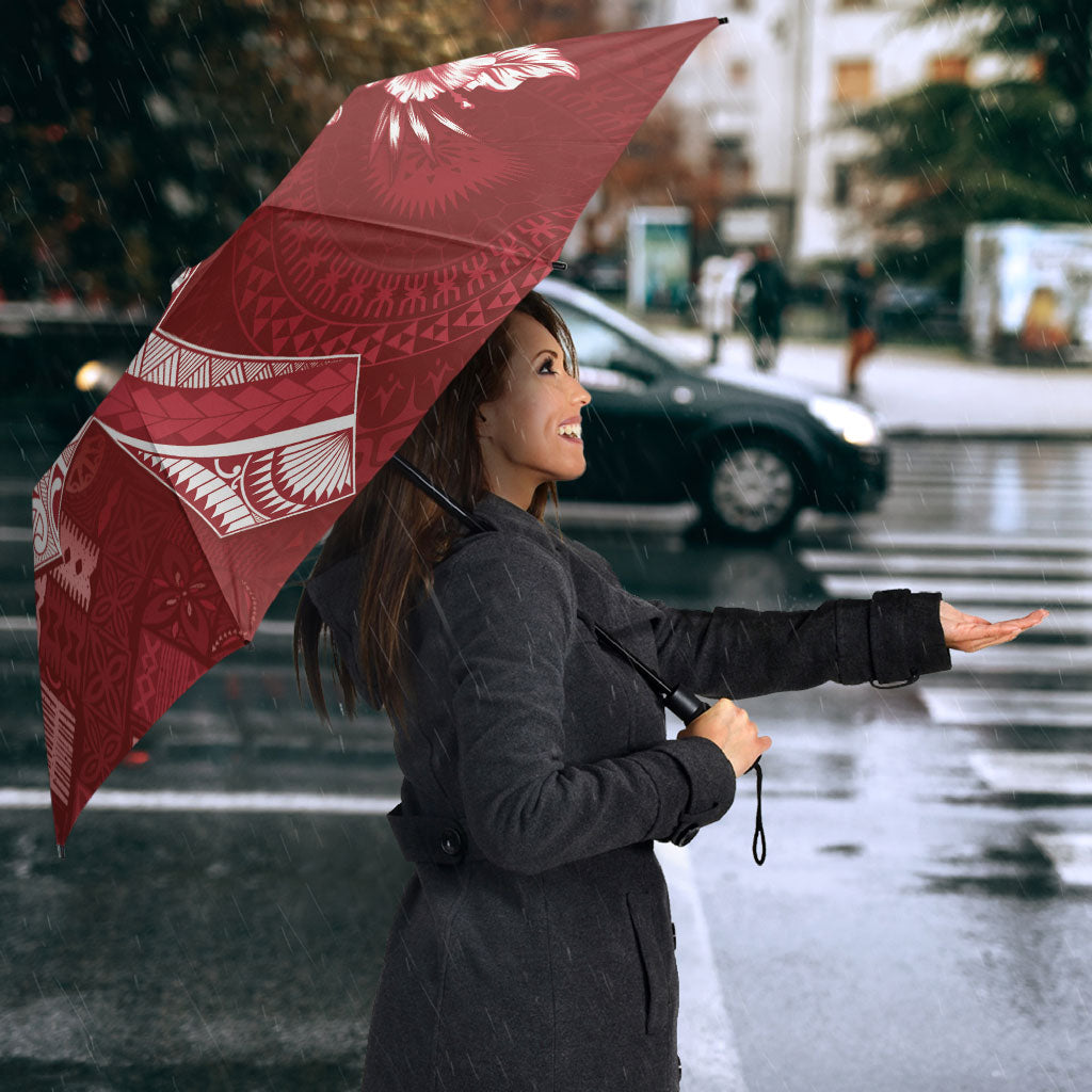 Kia Orana Cook Islands Tapa Floral With Cross Umbrella Crimson Red LT7 - Polynesian Pride