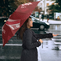 Kia Orana Cook Islands Tapa Floral With Cross Umbrella Crimson Red LT7 - Polynesian Pride