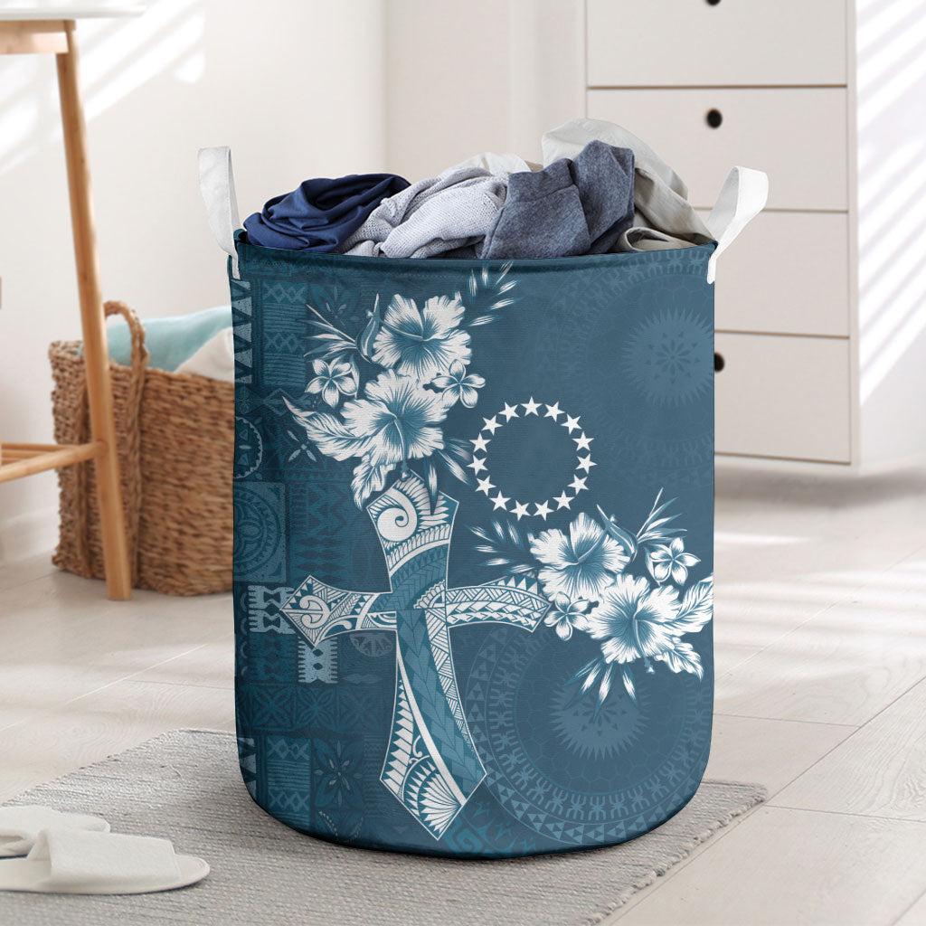 Kia Orana Cook Islands Tapa Floral With Cross Laundry Basket Navy Blue LT7 Navy Blue - Polynesian Pride
