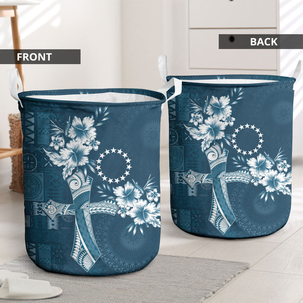 Kia Orana Cook Islands Tapa Floral With Cross Laundry Basket Navy Blue LT7 - Polynesian Pride