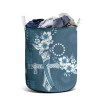 Kia Orana Cook Islands Tapa Floral With Cross Laundry Basket Navy Blue LT7 - Polynesian Pride