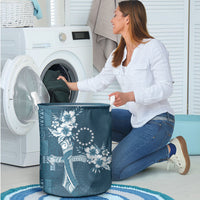 Kia Orana Cook Islands Tapa Floral With Cross Laundry Basket Navy Blue LT7 - Polynesian Pride