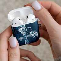 Kia Orana Cook Islands Tapa Floral With Cross AirPods Case Navy Blue LT7 - Polynesian Pride