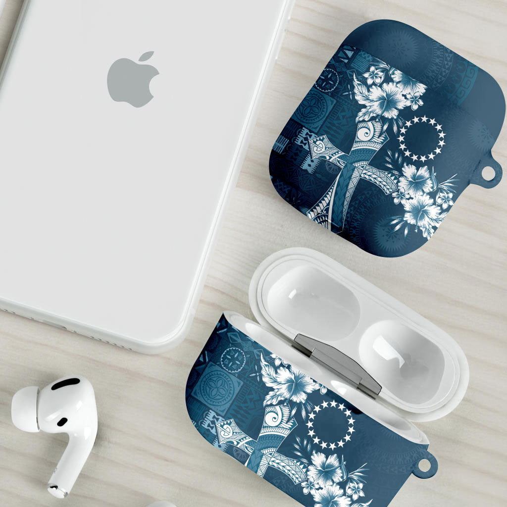Kia Orana Cook Islands Tapa Floral With Cross AirPods Case Navy Blue LT7 - Polynesian Pride