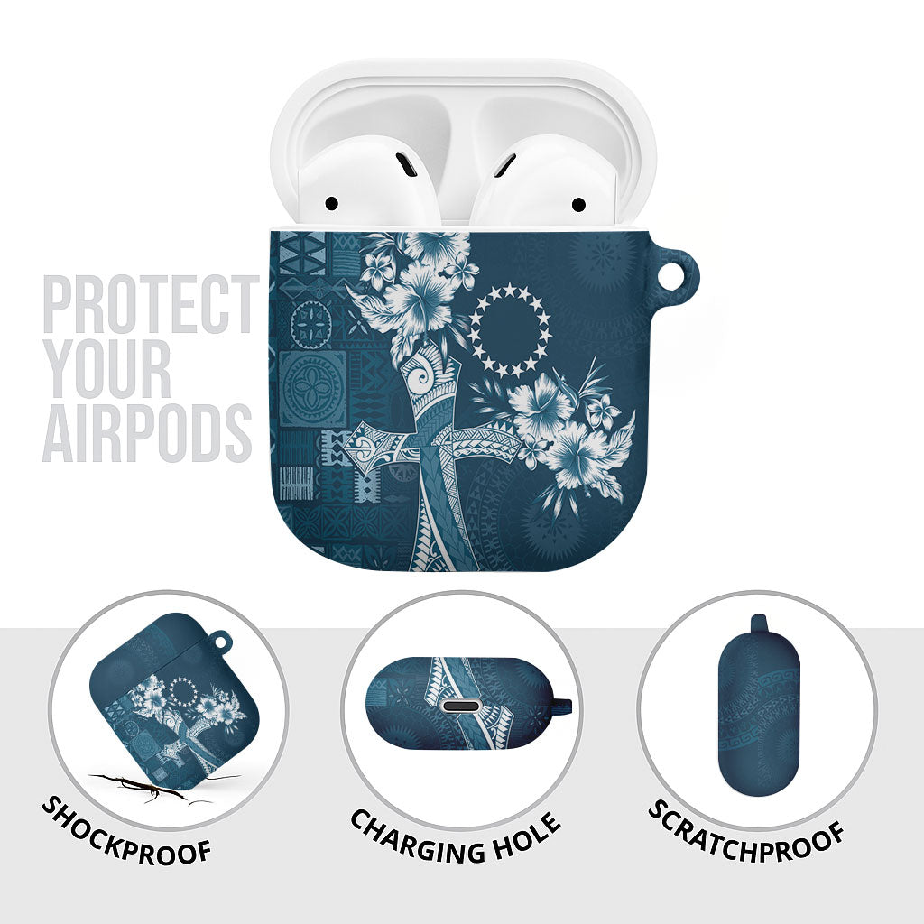 Kia Orana Cook Islands Tapa Floral With Cross AirPods Case Navy Blue LT7 - Polynesian Pride