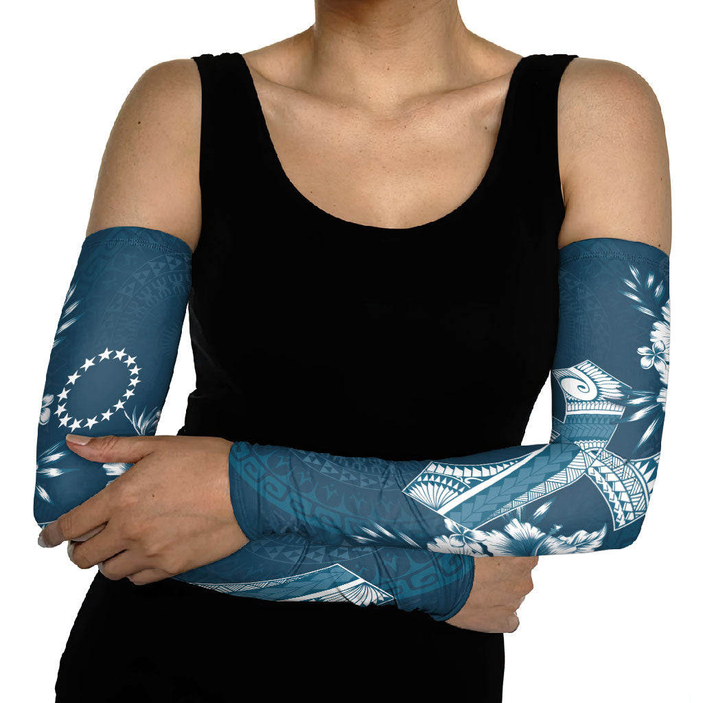 Kia Orana Cook Islands Tapa Floral With Cross Arm Sleeves Navy Blue LT7 - Polynesian Pride