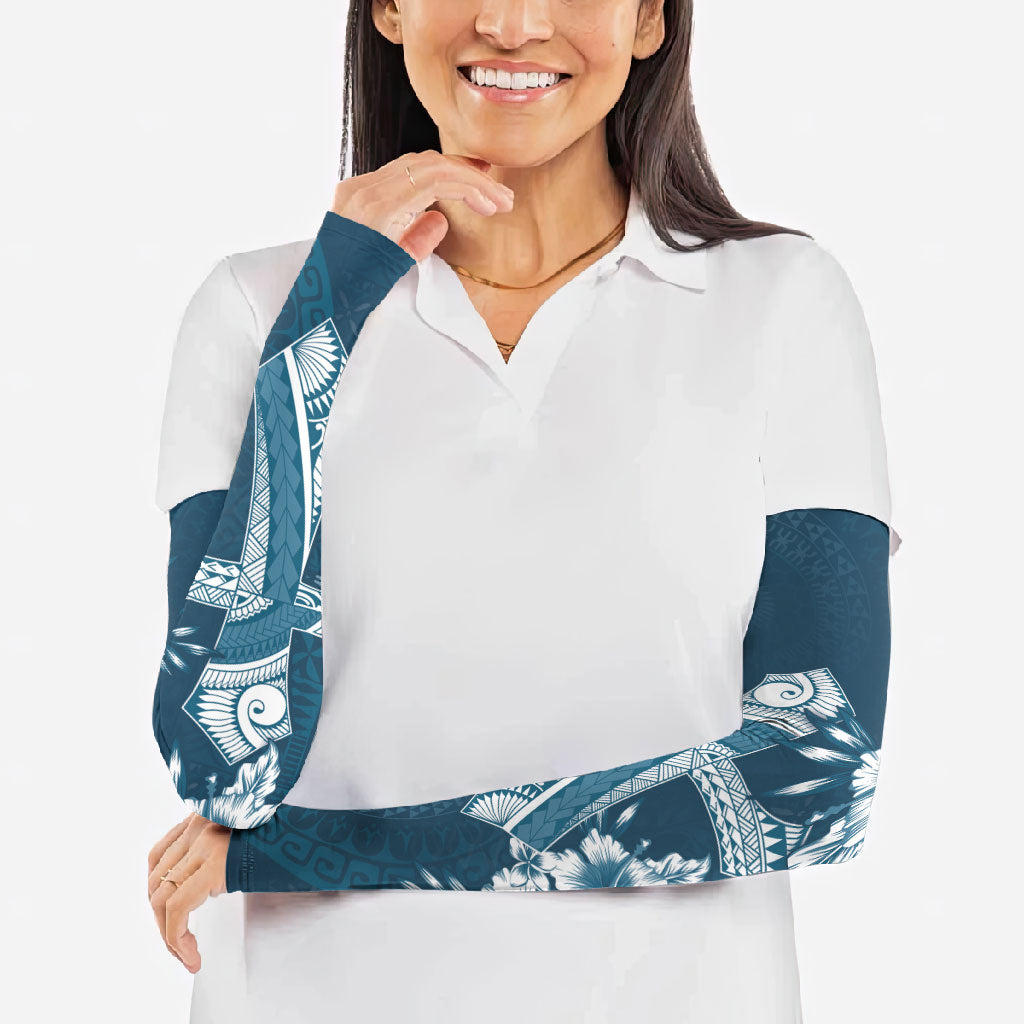 Kia Orana Cook Islands Tapa Floral With Cross Arm Sleeves Navy Blue LT7 - Polynesian Pride