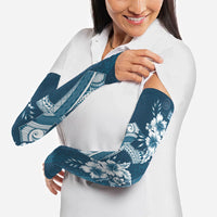 Kia Orana Cook Islands Tapa Floral With Cross Arm Sleeves Navy Blue LT7 - Polynesian Pride