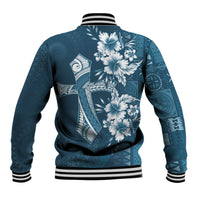 Kia Orana Cook Islands Tapa Floral With Cross Baseball Jacket Navy Blue LT7 - Polynesian Pride