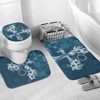 Kia Orana Cook Islands Tapa Floral With Cross Bathroom Set Navy Blue LT7 Mat Set Only (3 pcs) One Size Navy Blue - Polynesian Pride