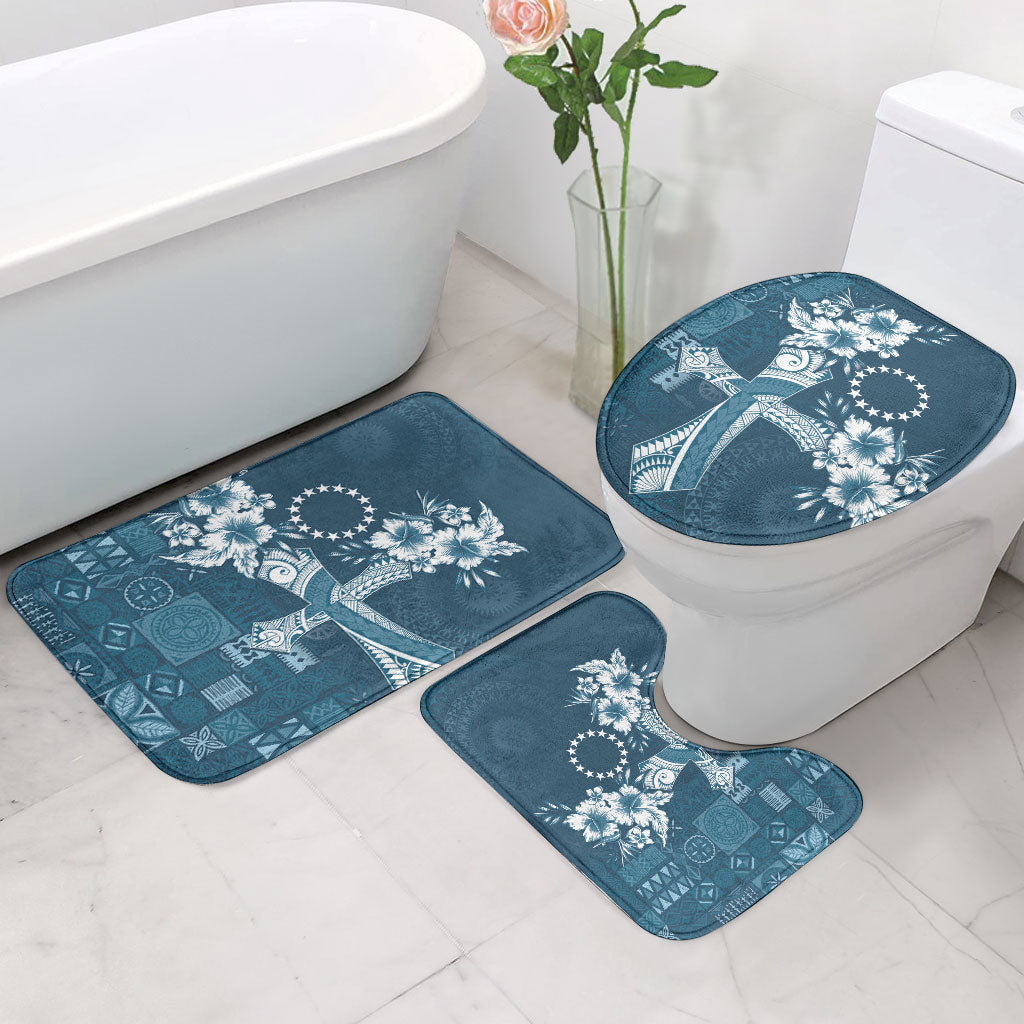 Kia Orana Cook Islands Tapa Floral With Cross Bathroom Set Navy Blue LT7 - Polynesian Pride