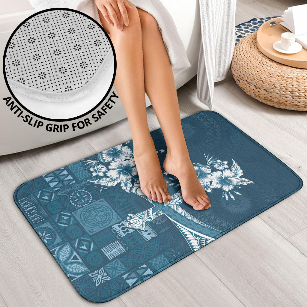 Kia Orana Cook Islands Tapa Floral With Cross Bathroom Set Navy Blue LT7 - Polynesian Pride