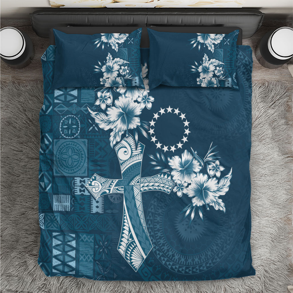 Kia Orana Cook Islands Tapa Floral With Cross Bedding Set Navy Blue LT7 Navy Blue - Polynesian Pride