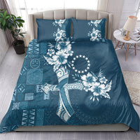 Kia Orana Cook Islands Tapa Floral With Cross Bedding Set Navy Blue LT7 - Polynesian Pride