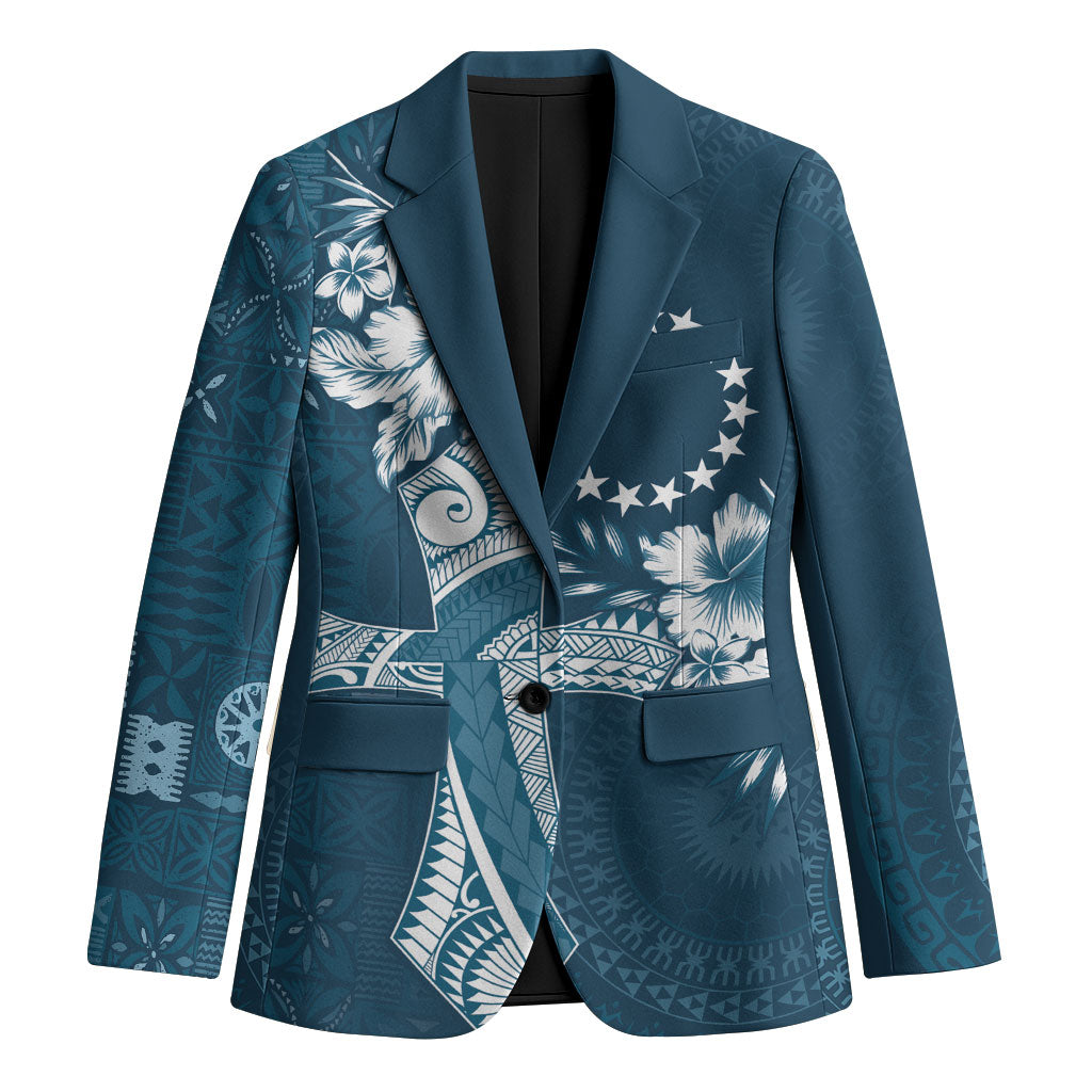 Kia Orana Cook Islands Tapa Floral With Cross Blazer Navy Blue