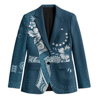 Kia Orana Cook Islands Tapa Floral With Cross Blazer Navy Blue