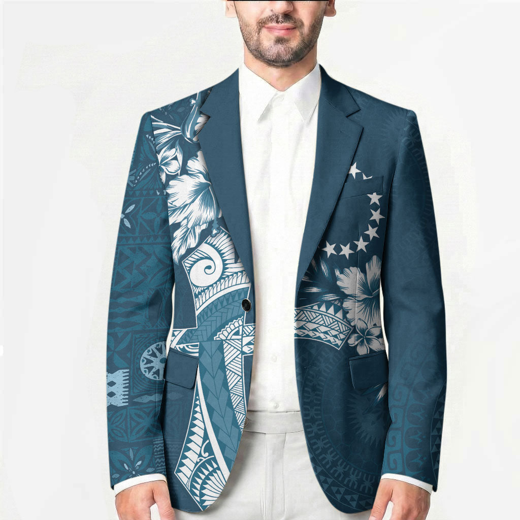 Kia Orana Cook Islands Tapa Floral With Cross Blazer Navy Blue
