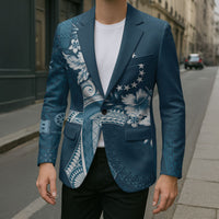 Kia Orana Cook Islands Tapa Floral With Cross Blazer Navy Blue