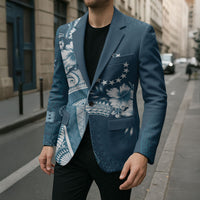 Kia Orana Cook Islands Tapa Floral With Cross Blazer Navy Blue