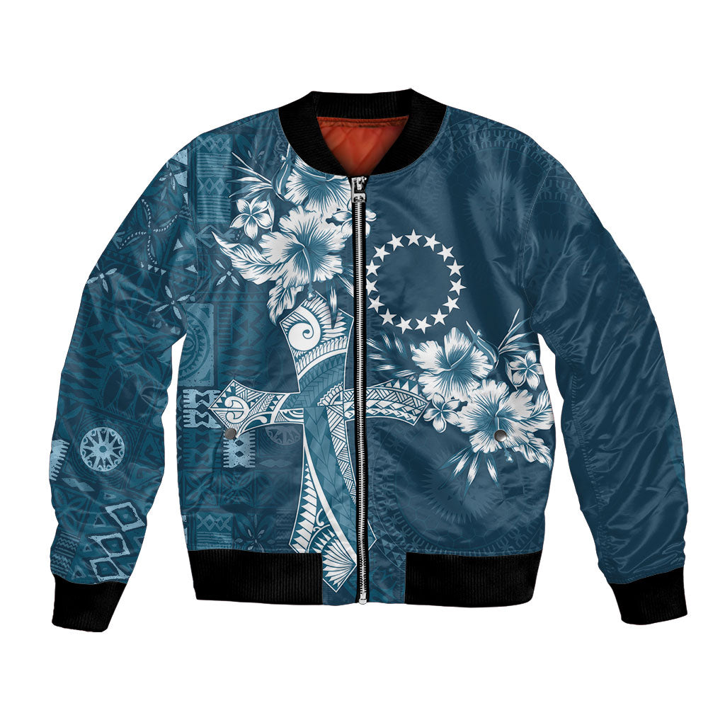 Kia Orana Cook Islands Tapa Floral With Cross Bomber Jacket Navy Blue LT7 Unisex Navy Blue - Polynesian Pride