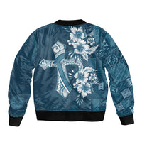 Kia Orana Cook Islands Tapa Floral With Cross Bomber Jacket Navy Blue LT7 - Polynesian Pride
