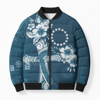 Kia Orana Cook Islands Tapa Floral With Cross Bomber Puffer Jacket Navy Blue LT7 Unisex Navy Blue - Polynesian Pride
