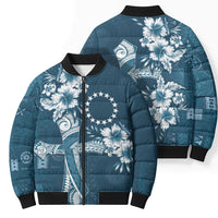 Kia Orana Cook Islands Tapa Floral With Cross Bomber Puffer Jacket Navy Blue LT7 - Polynesian Pride