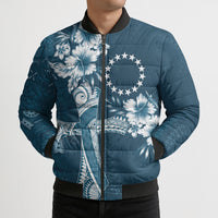 Kia Orana Cook Islands Tapa Floral With Cross Bomber Puffer Jacket Navy Blue LT7 - Polynesian Pride
