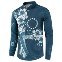Kia Orana Cook Islands Tapa Floral With Cross Button Sweatshirt Navy Blue LT7 - Polynesian Pride