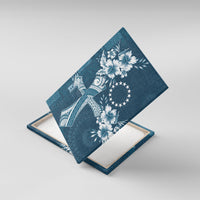 Kia Orana Cook Islands Tapa Floral With Cross Canvas Wall Art Navy Blue LT7 With Frame Navy Blue - Polynesian Pride