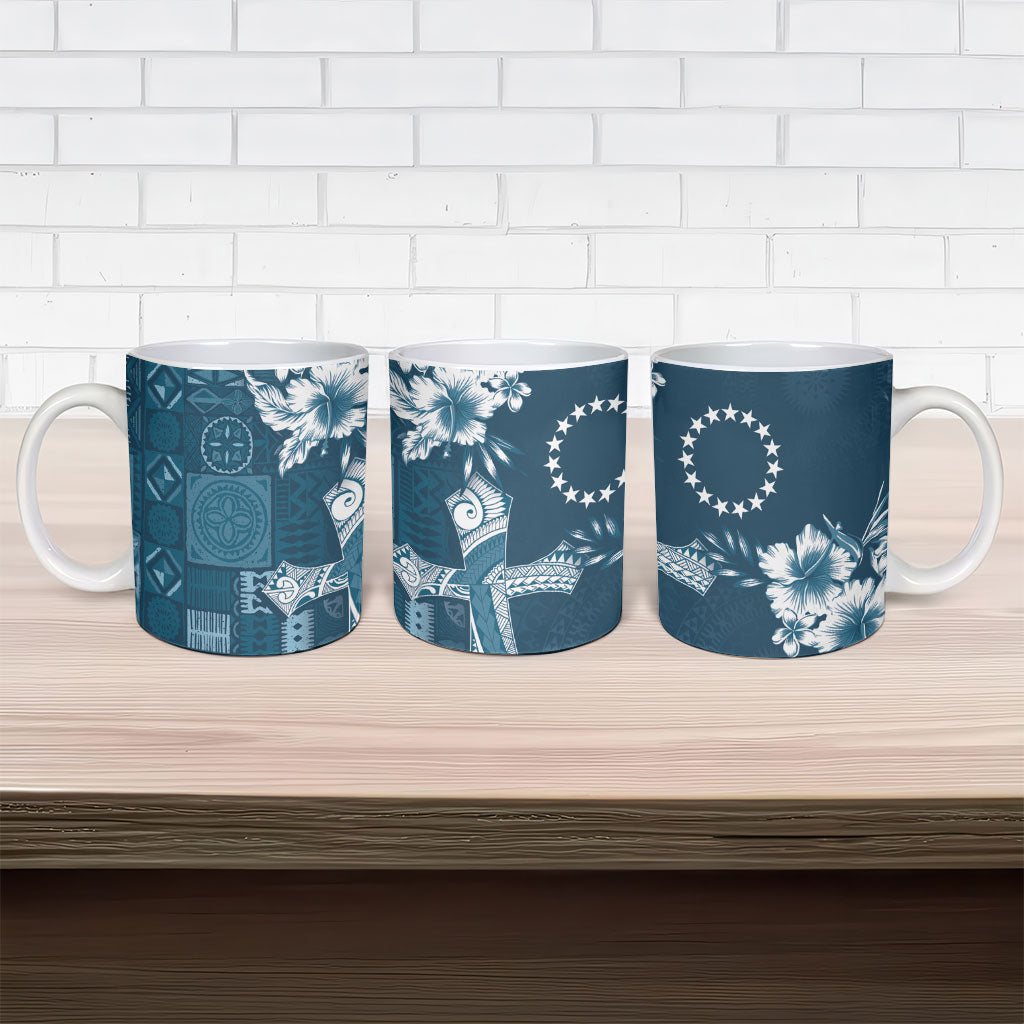 Kia Orana Cook Islands Tapa Floral With Cross Ceramic Mug Navy Blue LT7 - Polynesian Pride