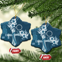 Kia Orana Cook Islands Tapa Floral With Cross Ceramic Ornament Navy Blue