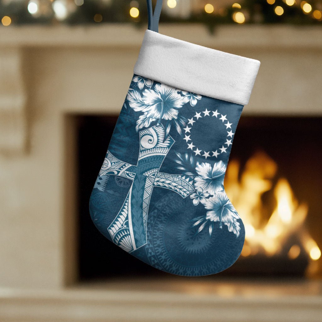 Kia Orana Cook Islands Tapa Floral With Cross Christmas Stocking Navy Blue LT7 Set of 2 Navy Blue - Polynesian Pride