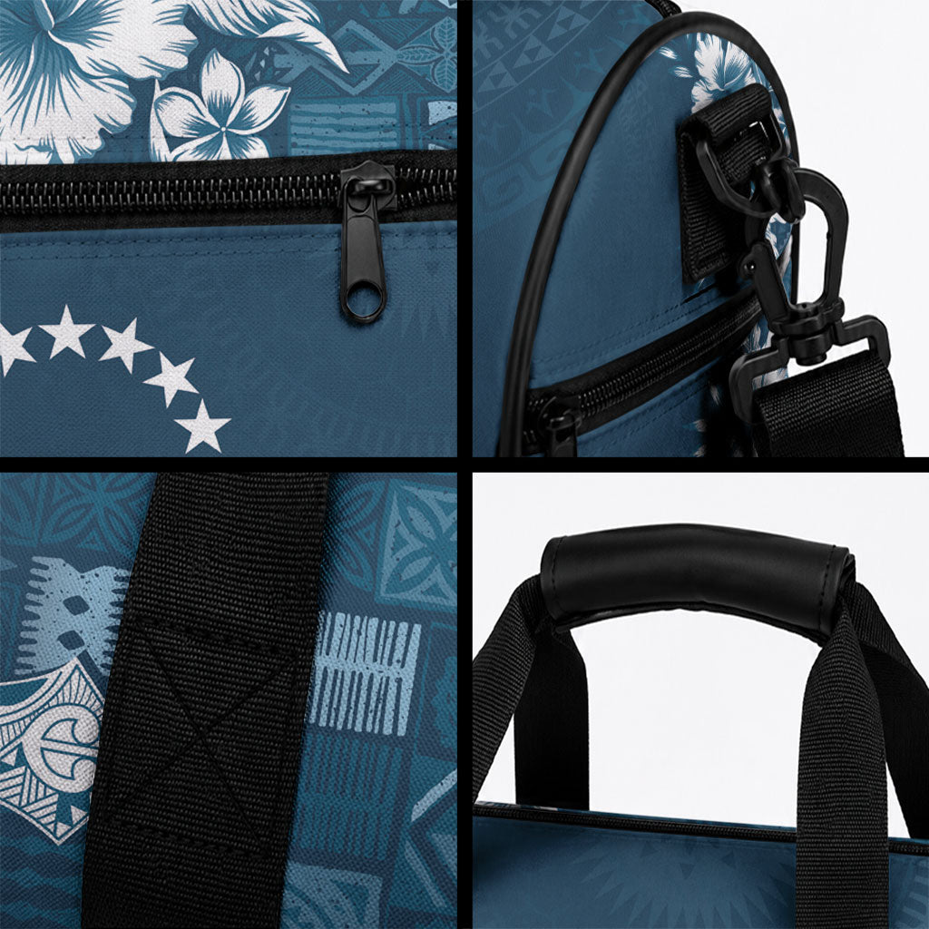 Kia Orana Cook Islands Tapa Floral With Cross Duffle Bag Navy Blue LT7 - Polynesian Pride