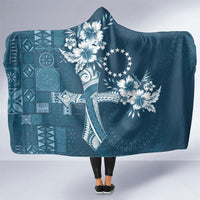 Kia Orana Cook Islands Tapa Floral With Cross Hooded Blanket Navy Blue LT7 One Size Navy Blue - Polynesian Pride