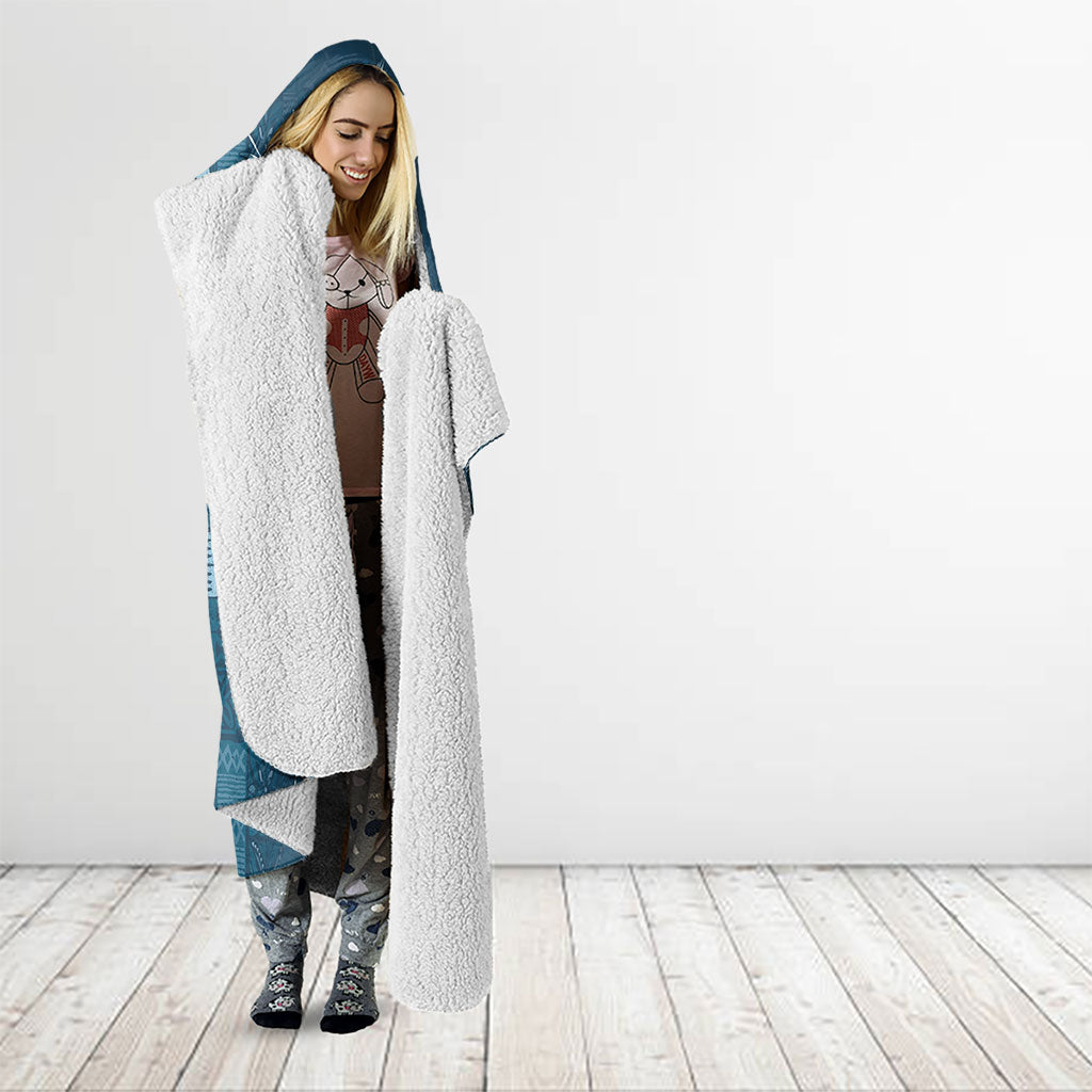Kia Orana Cook Islands Tapa Floral With Cross Hooded Blanket Navy Blue LT7 - Polynesian Pride